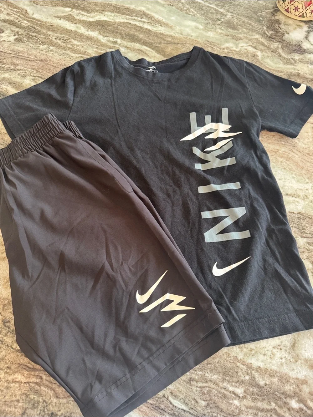 Nike Black Tee and Shorts Set with White Logo